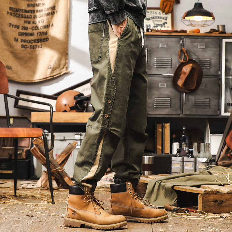 美式重磅復古工裝褲子男秋季2024新款寬鬆潮牌束腳黑色男士休閒褲