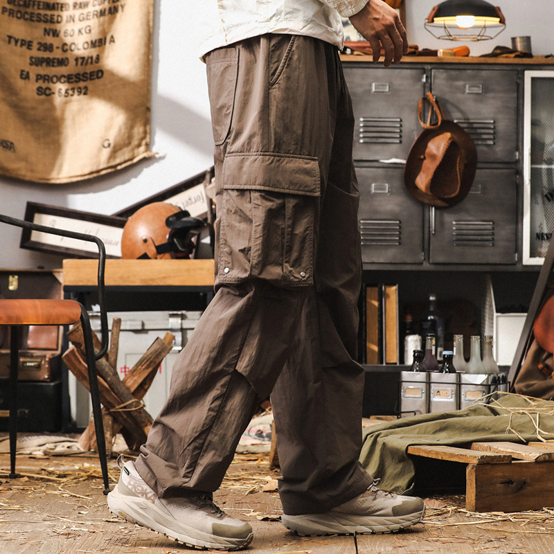 美式復古工裝褲子男秋季潮牌戶外機能風傘兵褲寬鬆直筒男士休閒褲