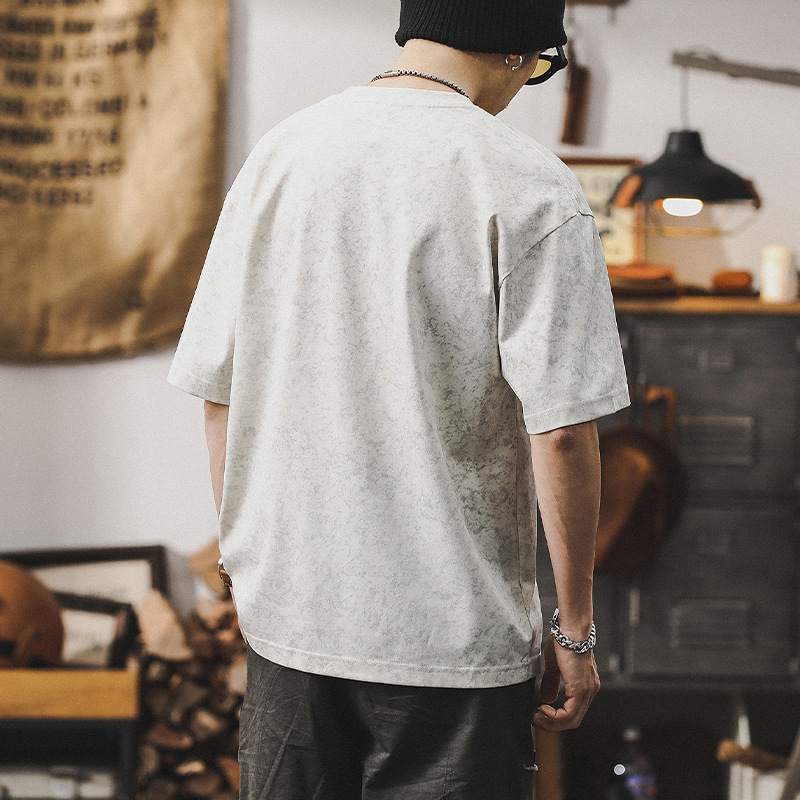 美式復古雲染洗褪重磅T恤男短袖夏季寬鬆休閒上衣男痞帥潮流男裝T
