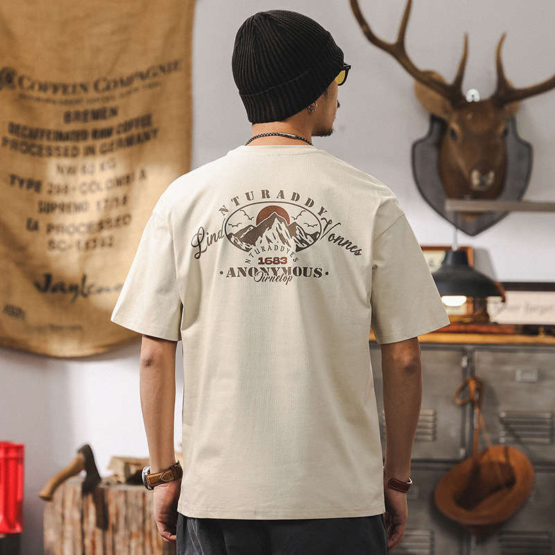 防曬涼感抗菌短袖男夏季2025新款美式復古潮流T恤男休閒寬鬆上衣T