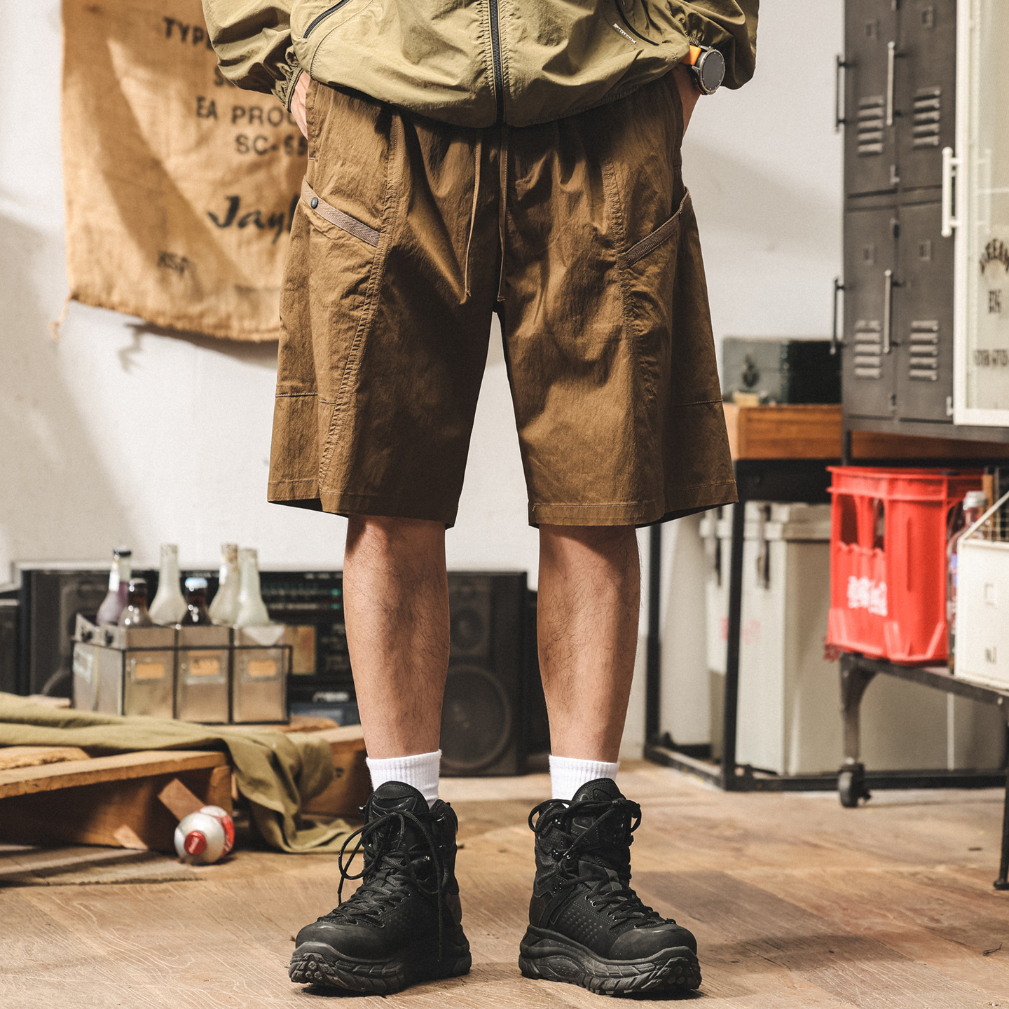 美式復古工裝短褲男夏季薄款戶外潮牌直筒速幹五分褲寬鬆潮牌中褲