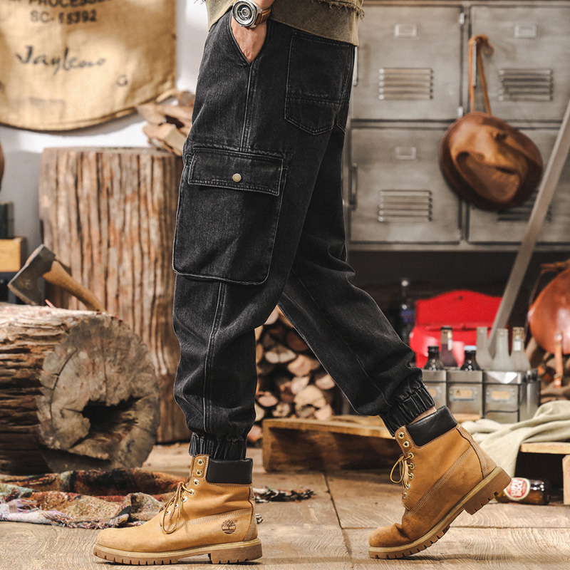 美式復古直筒牛仔褲男秋季潮牌水洗工裝褲男士秋冬褲子束腳休閒褲