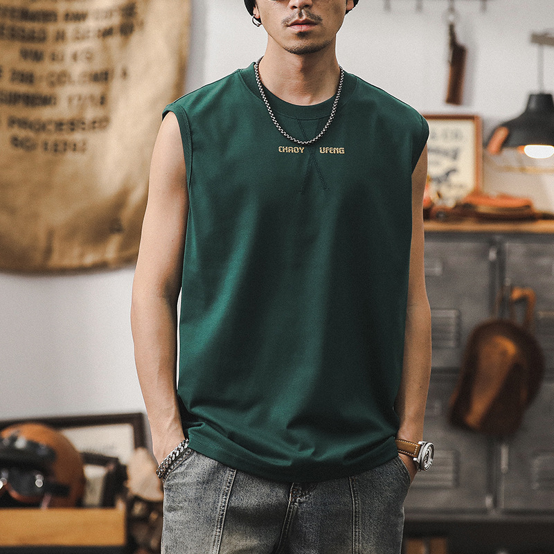 杰雷諾重磅無袖男T恤夏季坎肩運動健身美式背心男士寬鬆大碼體恤