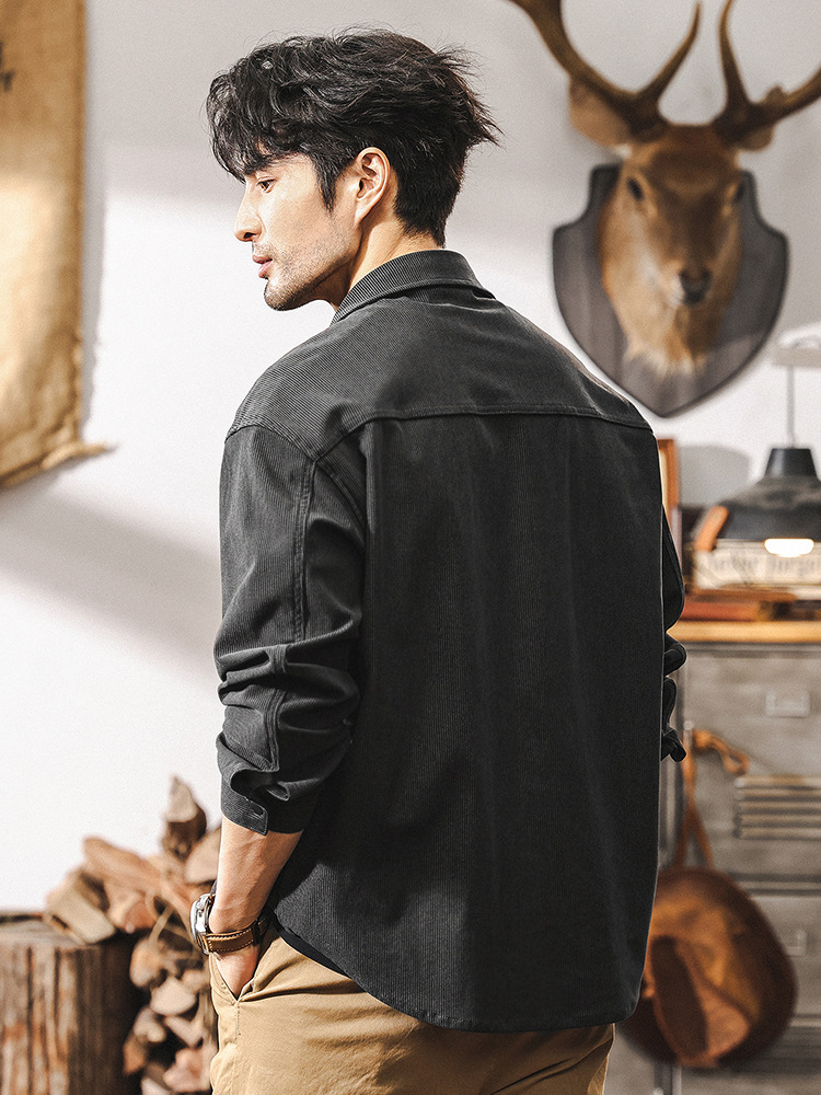 美式復古春季襯衫男長袖寬鬆休閒2025新款潮牌重磅水洗休閒外套男