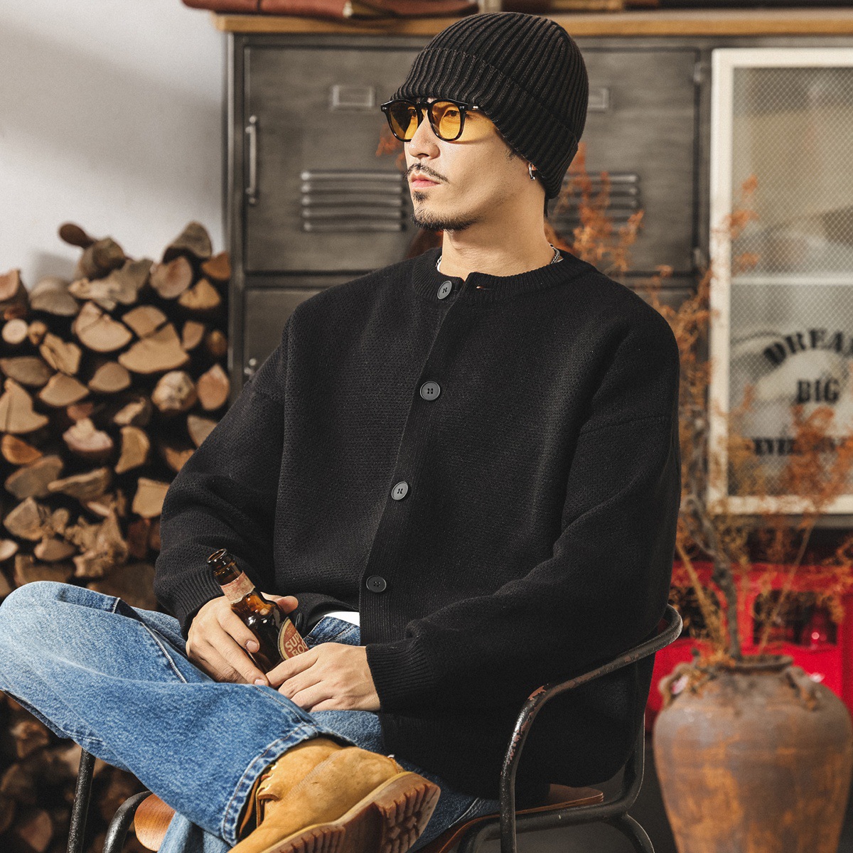 美式復古加厚開衫毛衣男款冬季保暖毛線衣男士寬鬆潮牌針織衫外套