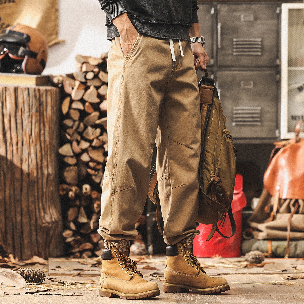 美式復古簡約水洗工裝褲子男秋季2025新款潮牌束腳男褲寬鬆休閒褲