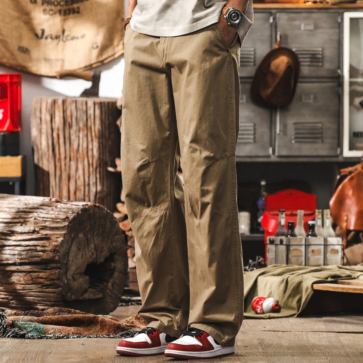 美拉德復古咖啡色工裝褲子男款夏季潮牌寬鬆直筒美式休閒長褲