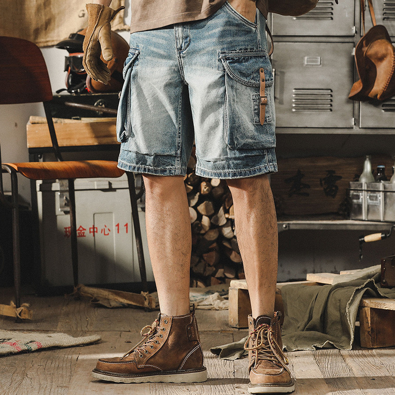 杰雷諾1970經典美式工裝復古牛仔短褲男夏季中褲撞色潮流五分褲男