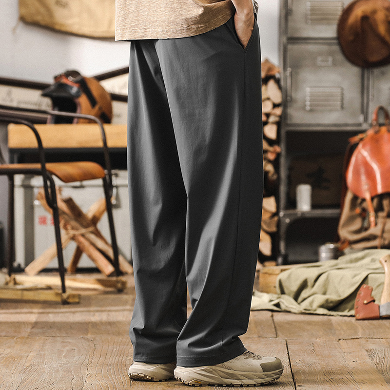 冰絲涼感男士休閒褲2024新款夏季薄款速乾褲潮流垂感寬鬆直筒男褲