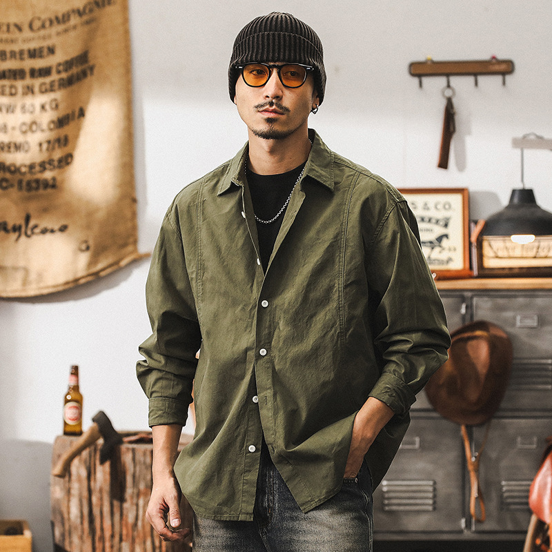 美式復古工裝襯衫男士長袖秋季2024新款帥氣潮流襯衣外套男春秋款