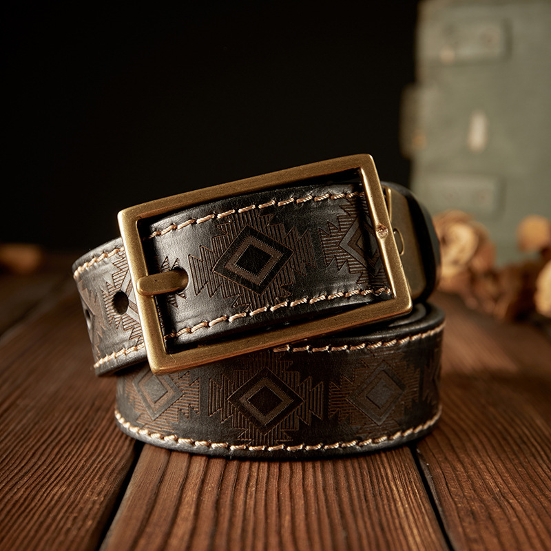 復古手工雙面兩用頭層牛皮針扣皮帶工裝牛仔褲真皮腰帶男士褲帶潮