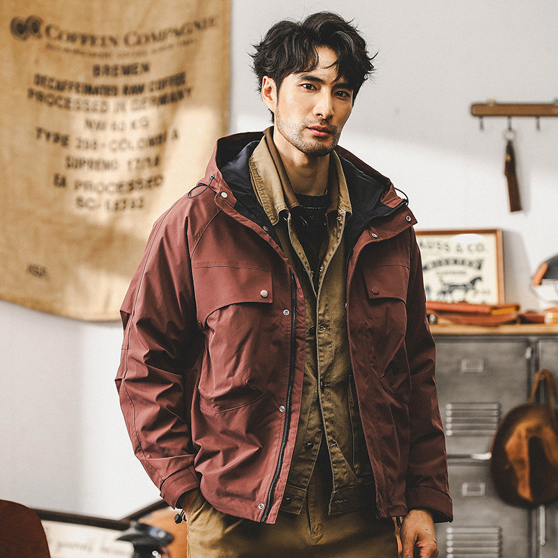 美式復古工裝外套男秋冬2024新款城市戶外通勤衝鋒衣男寬鬆夾克男