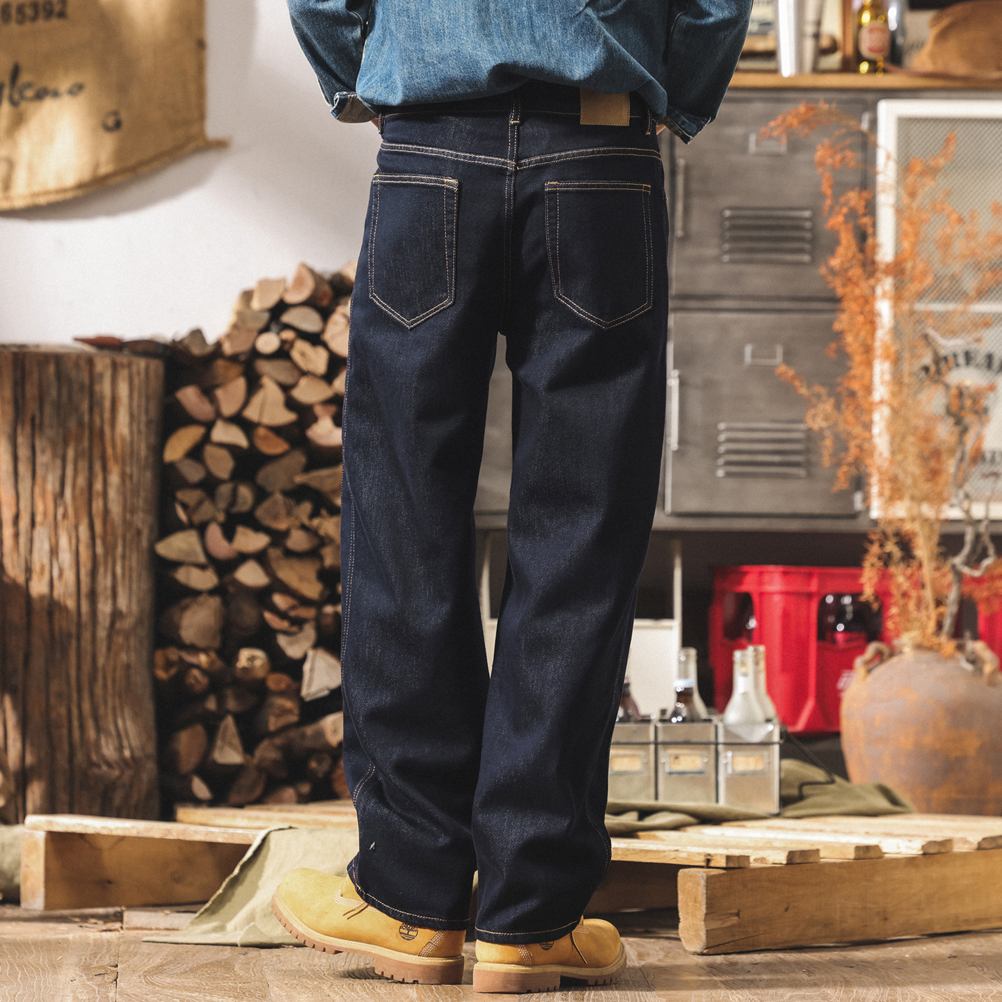 美式經典復古丹寧水洗牛仔褲男直筒秋冬新款潮牌寬鬆原色休閒長褲