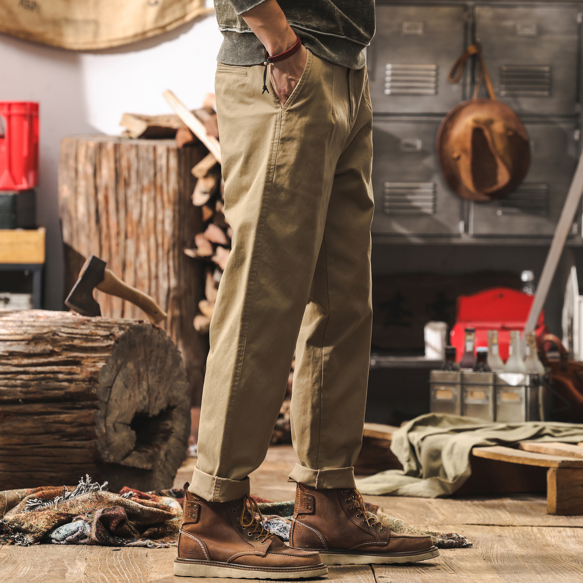 美式復古工裝褲子男潮牌春季阿美咔嘰奇諾褲美拉德寬鬆直筒休閒褲