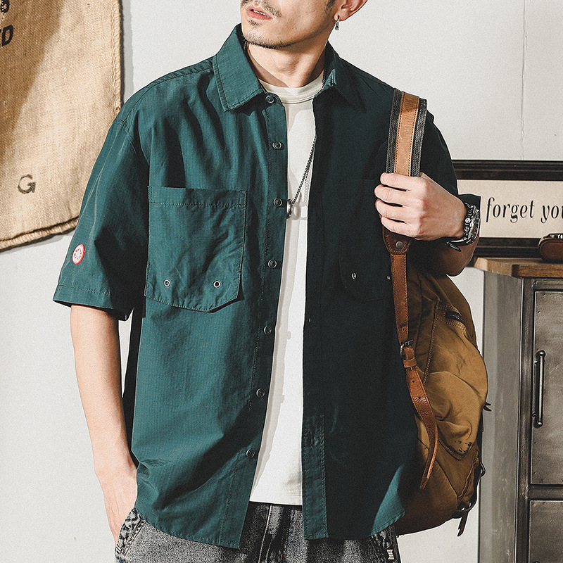 杰雷諾美式工裝襯衫男短袖夏季山系戶外通勤硬漢獵裝襯衣夾克外套