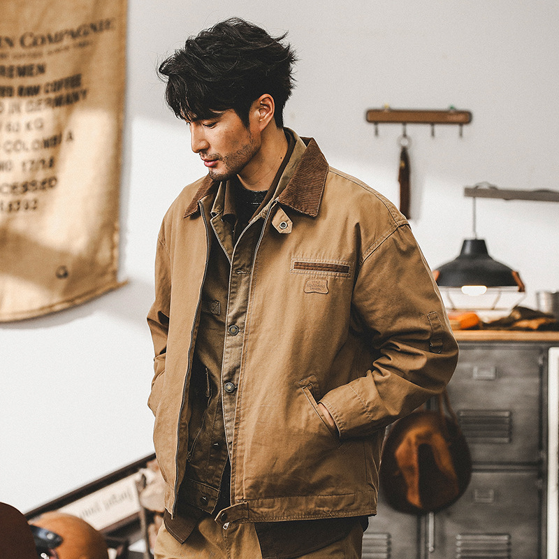 美式經典複古底特律工裝夾克男潮牌阿美咔叽帆布古著外套男春秋季