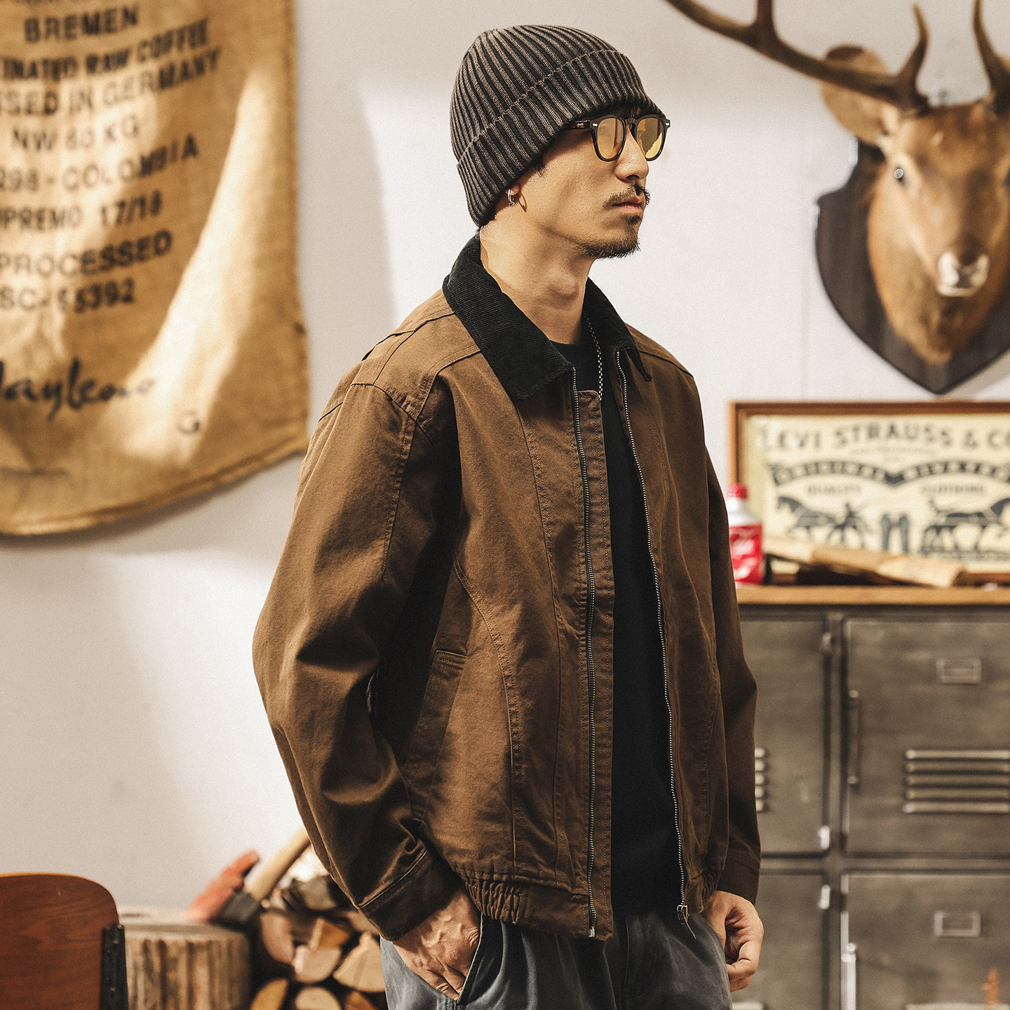 美拉德復古工裝夾克男春秋2025新款美式獵裝潮牌秋季寬鬆休閒外套