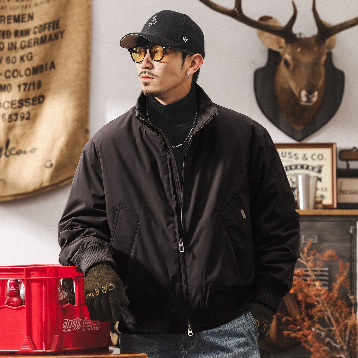 美式復古90白鴨絨短款羽絨服男冬季加厚保暖寬鬆工裝飛行夾克外套