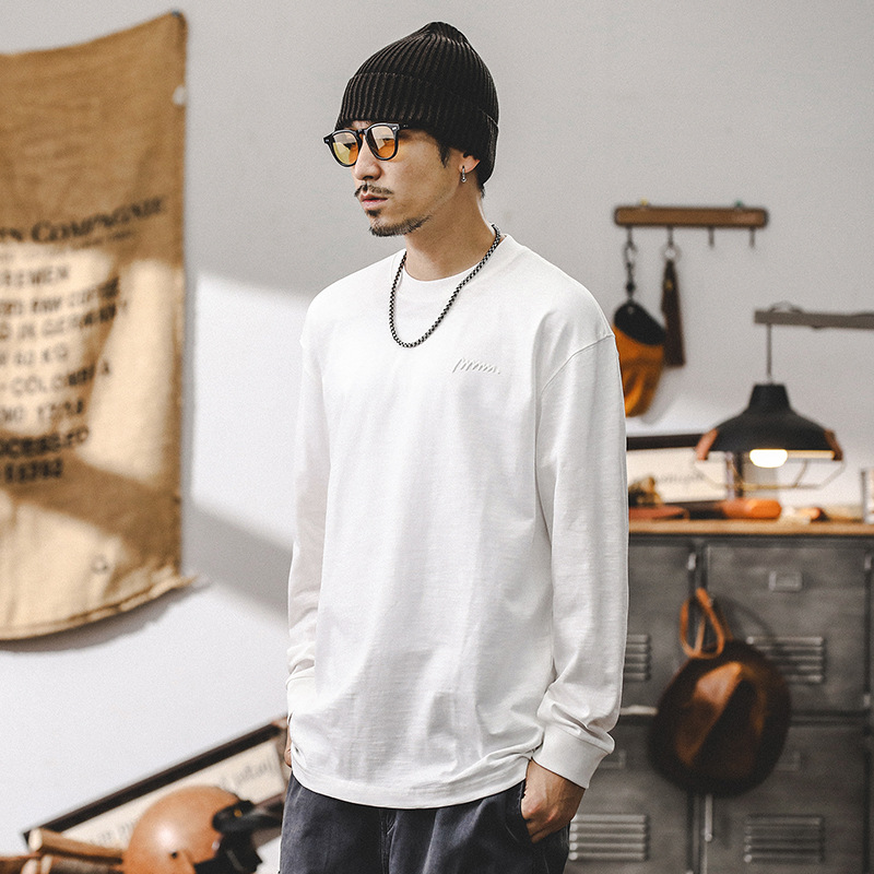 美式重磅長袖T恤男2024新款潮牌寬松白色上衣體恤男T春秋款打底衫