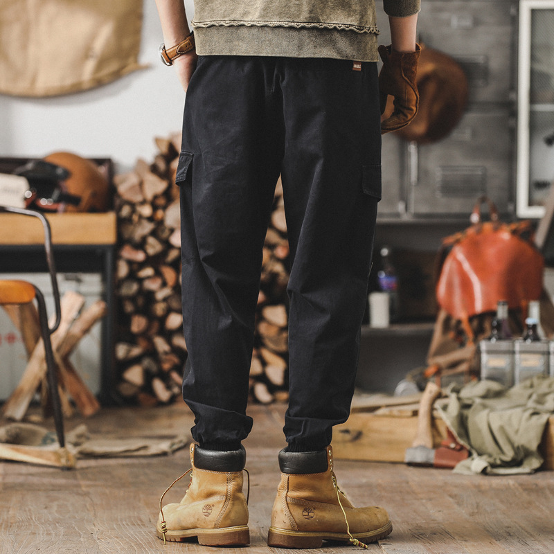 春季新款工裝褲子男寬鬆直筒男士休閒褲痞帥男褲子潮牌束腳哈倫褲