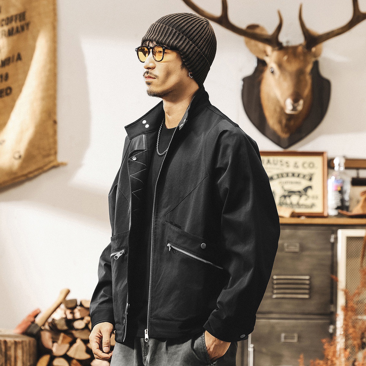 美式復古立領飛行員夾克男秋季新款痞帥寬鬆硬朗寬鬆男士外套春秋