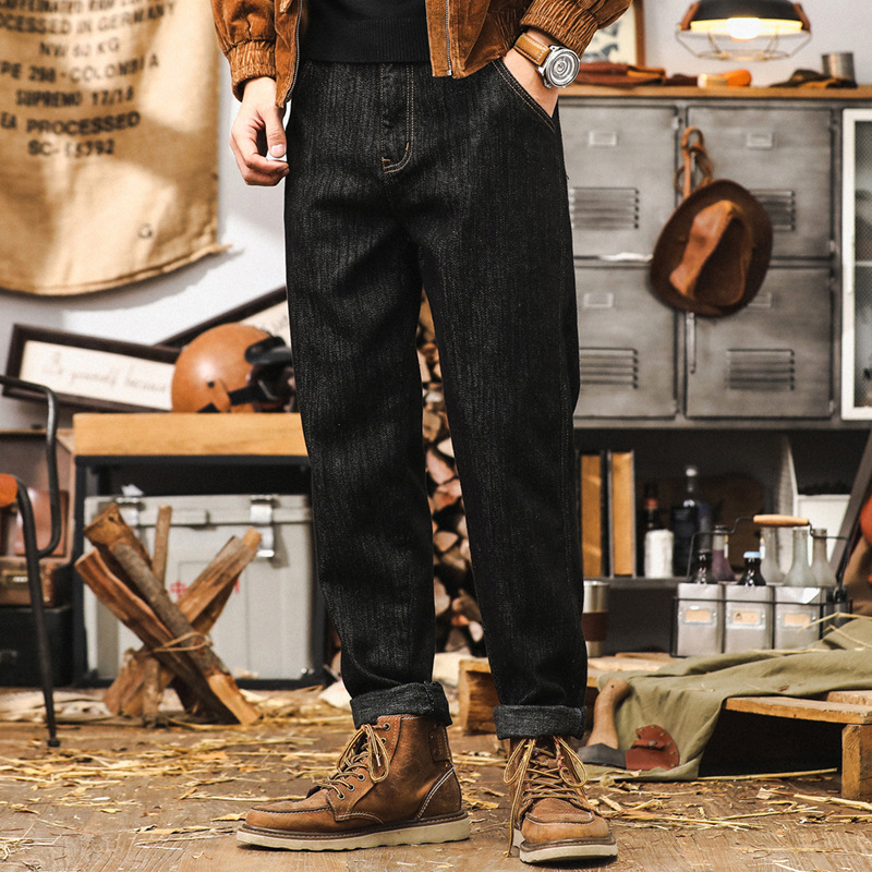 美式復古活性染不掉色牛仔褲男秋季潮牌寬鬆褲子男2024新款休閒褲