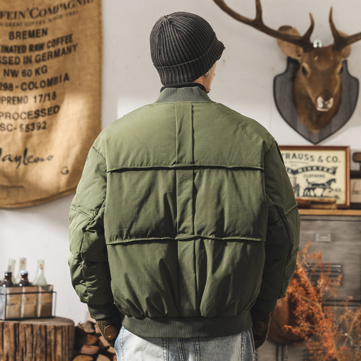 美式復古純白鴨絨工裝羽絨服男冬季加厚軍事風外套男保暖麪包服男