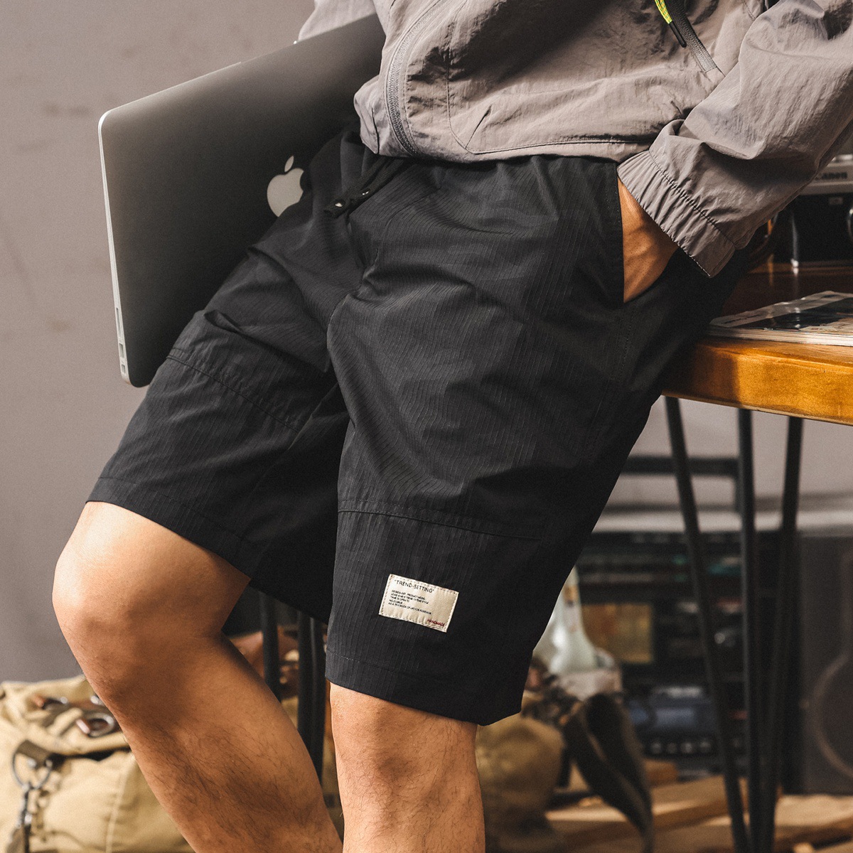 美式戶外速幹黑色短褲男夏季新款潮流中褲百搭寬鬆直筒休閒五分褲