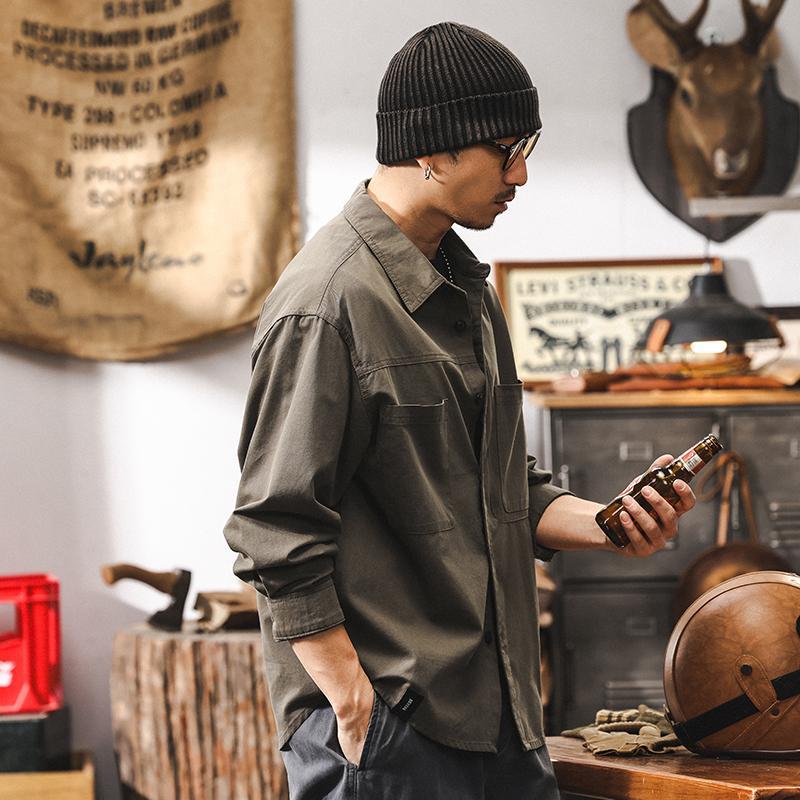 萊賽爾天絲工裝襯衫男長袖2025新款春季美式潮牌復古美拉德襯衣男