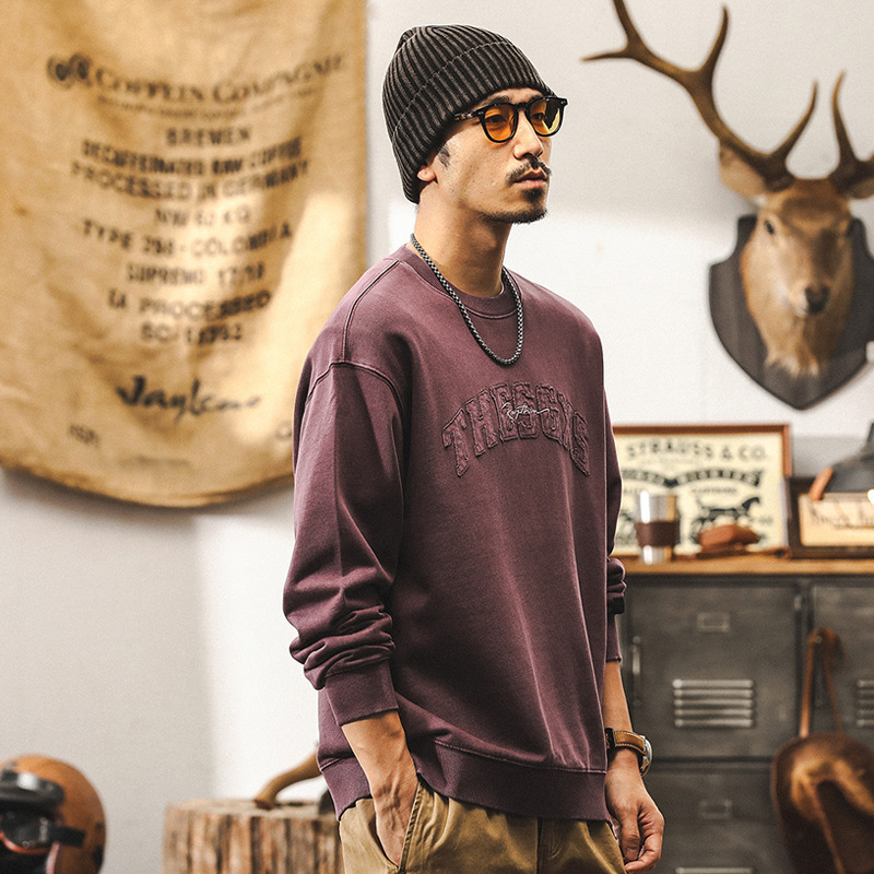 杰雷諾380g重磅紫色衛衣男秋季美式經典復古水洗上衣寬鬆痞帥男裝