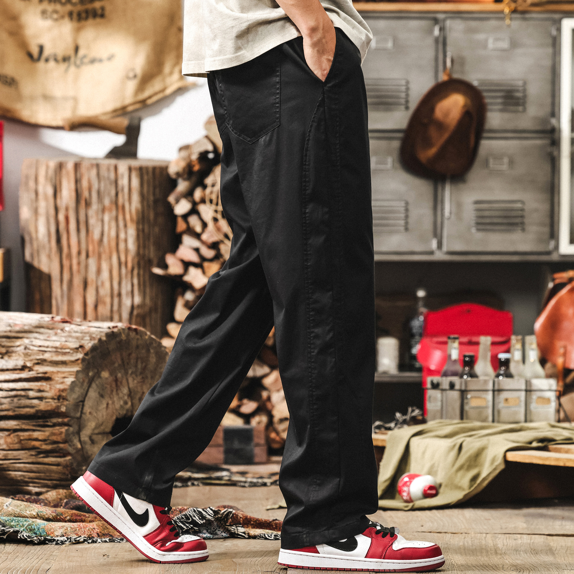 美式復古直筒工裝褲子男薄款夏季寬鬆大碼長褲潮流闊腿男士休閒褲