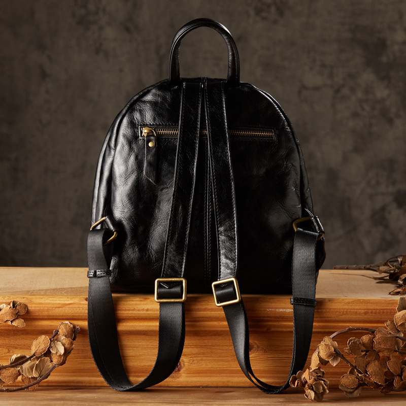 手工植鞣頭層牛皮雙肩包女士時尚百搭真皮休閒通勤迷你小背包女包