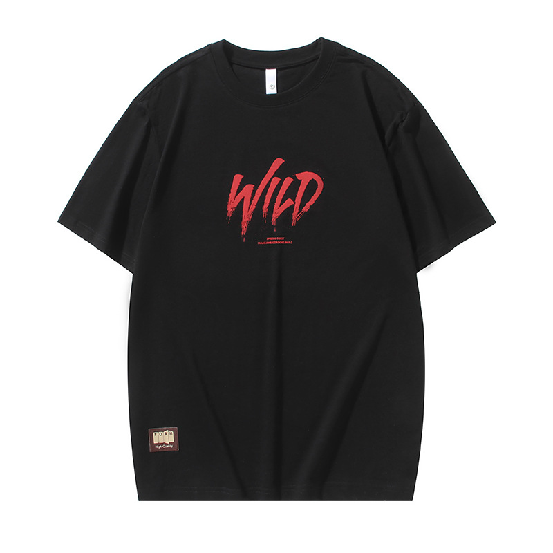 杰雷諾美式潮流紅色重磅T恤男短袖夏季潮牌塗鴉手繪印花半袖衣服