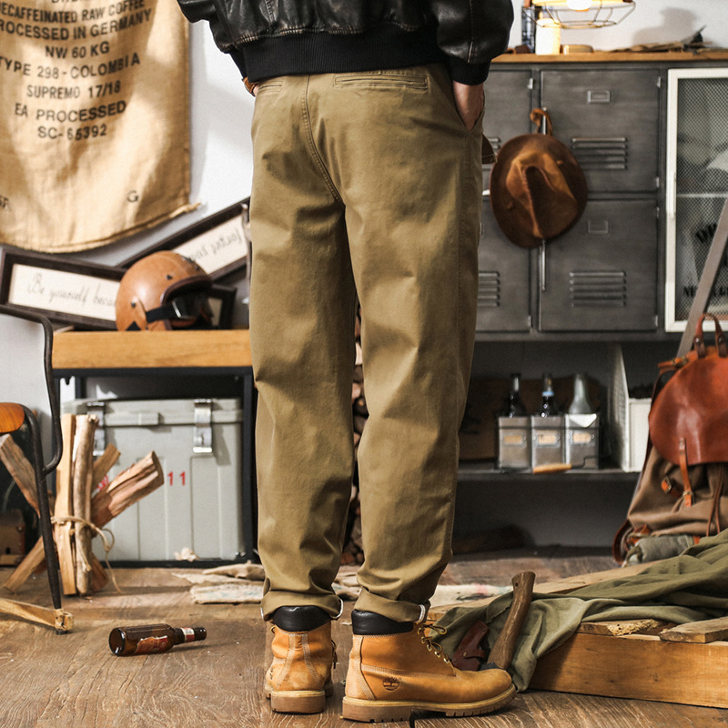 美式復古簡約百搭工裝休閒褲男秋季寬鬆潮牌2024新款卡其色褲子男