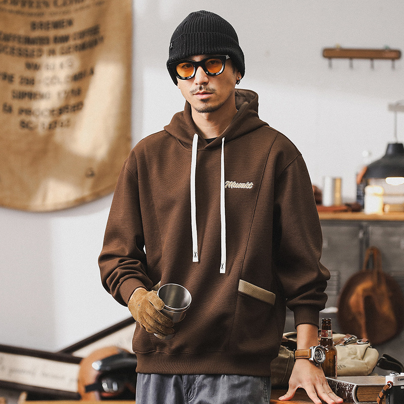 360g重磅衛衣男寬鬆連帽撞色上衣美式復古春秋款男士休閒刺繡外套