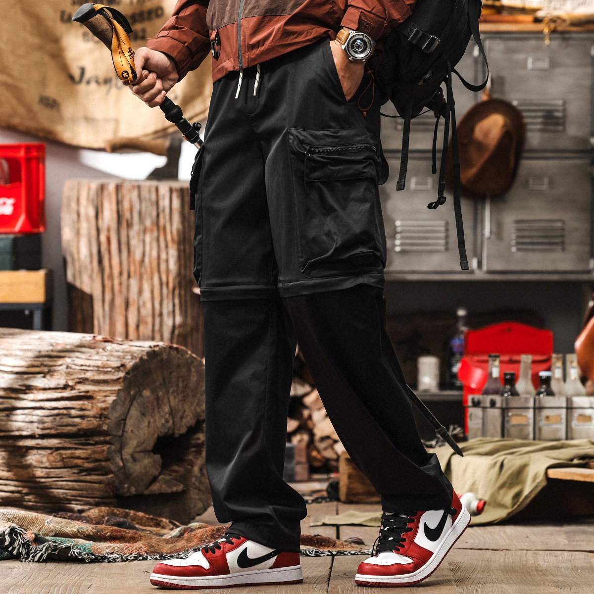 【可拆卸】冰絲涼感工裝褲子男薄款夏季寬鬆戶外機能美式休閒長褲