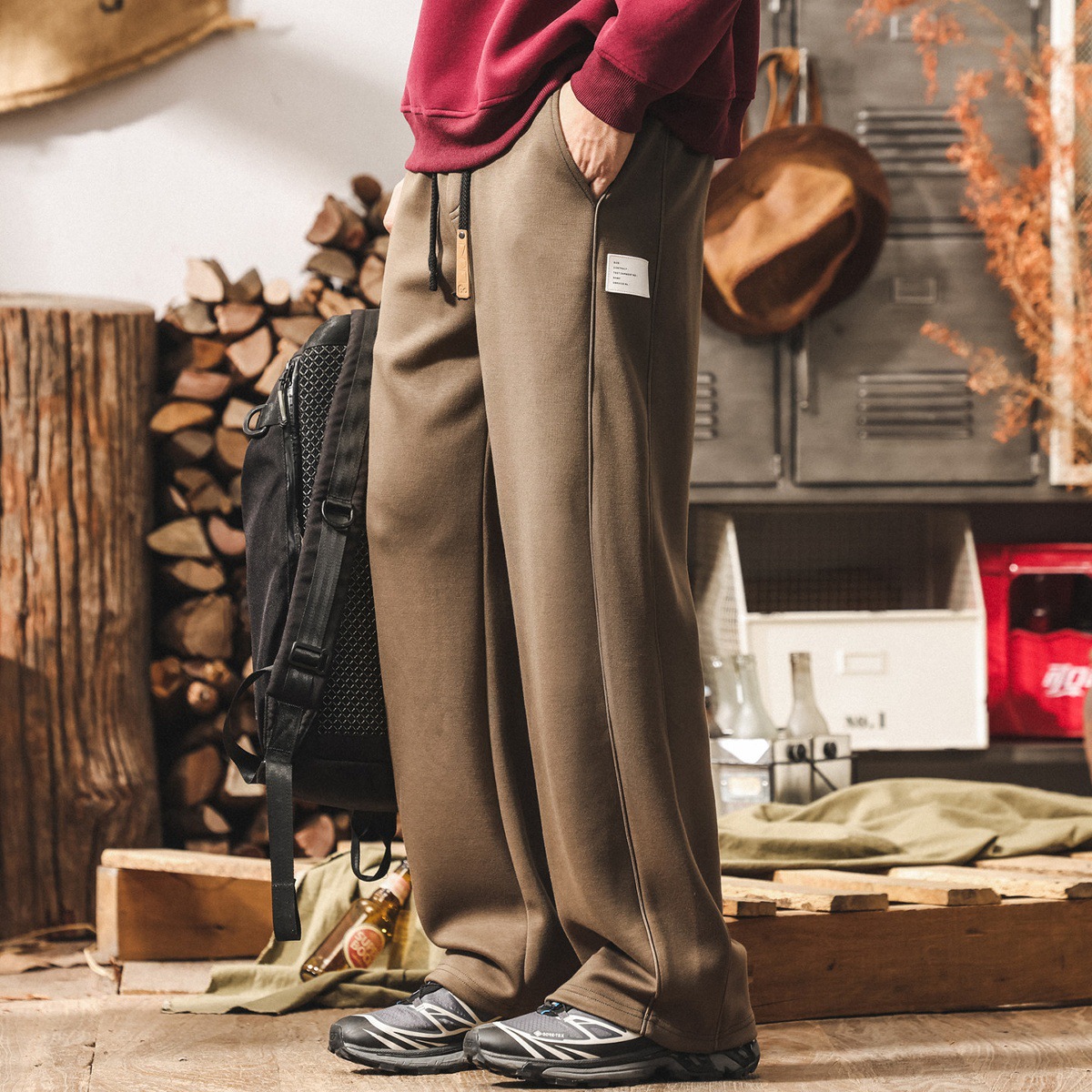 美式復古絲滑垂感衛褲男春季2025新款寬鬆闊腿褲直筒潮流休閒褲男
