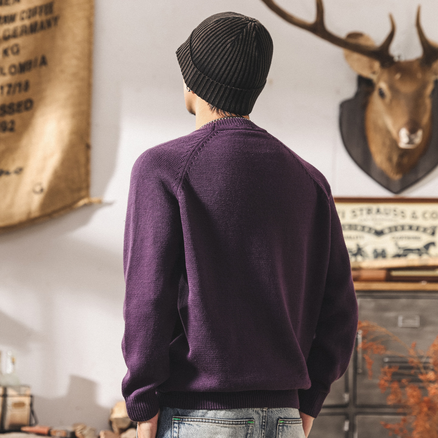 美式復古圓領毛衣男2025新款冬季保暖毛線衣男士針織衫休閒上衣男