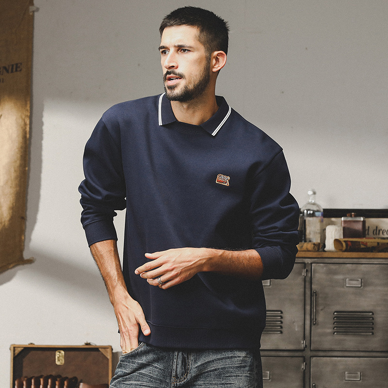 美式重磅雙層領衛衣男2023年秋冬新款寬鬆百搭潮牌加厚加絨外套男