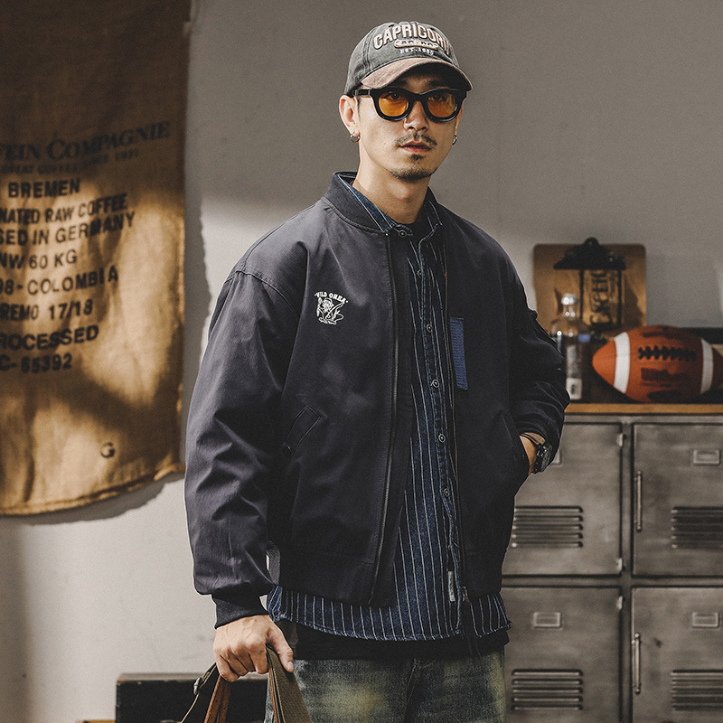 美式復古工裝夾克男潮牌寬鬆大碼棒球服飛行員外套男秋冬款