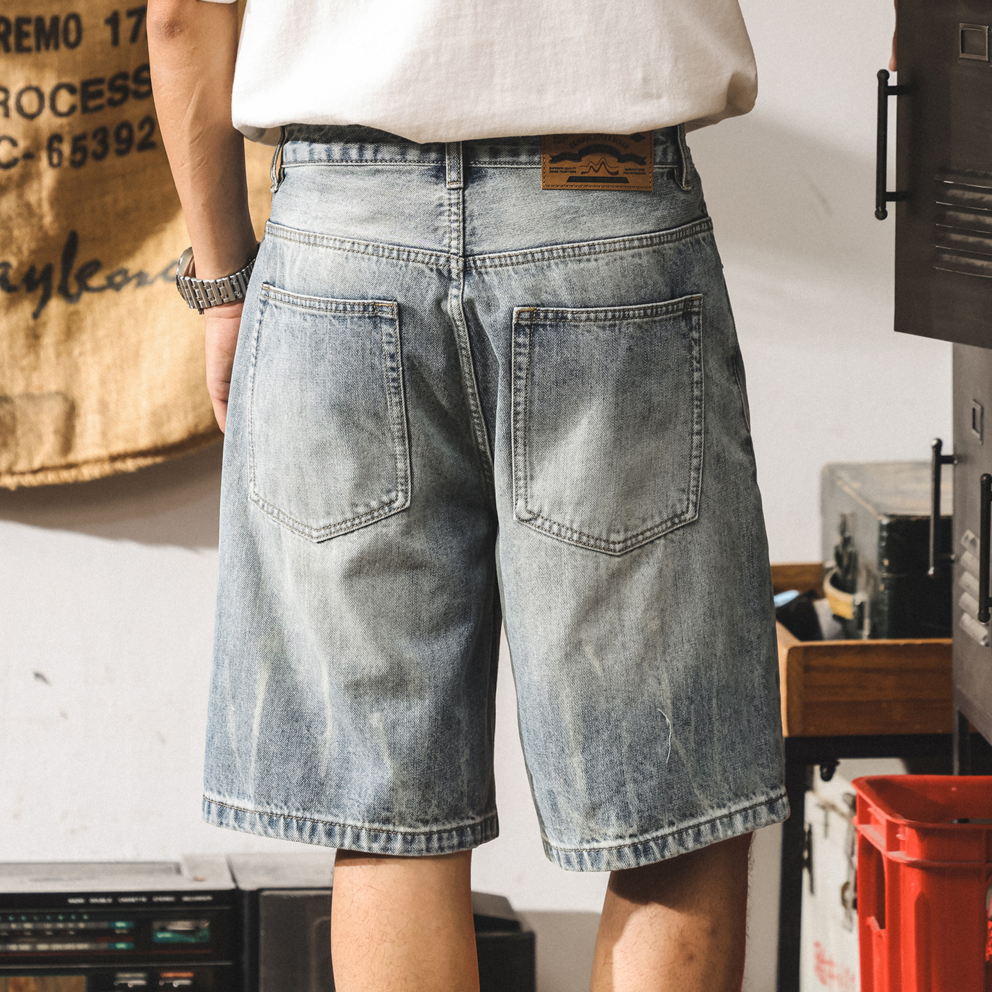 美式復古扎花水洗牛仔短褲男夏季新款寬鬆直筒五分褲休閒潮流中褲