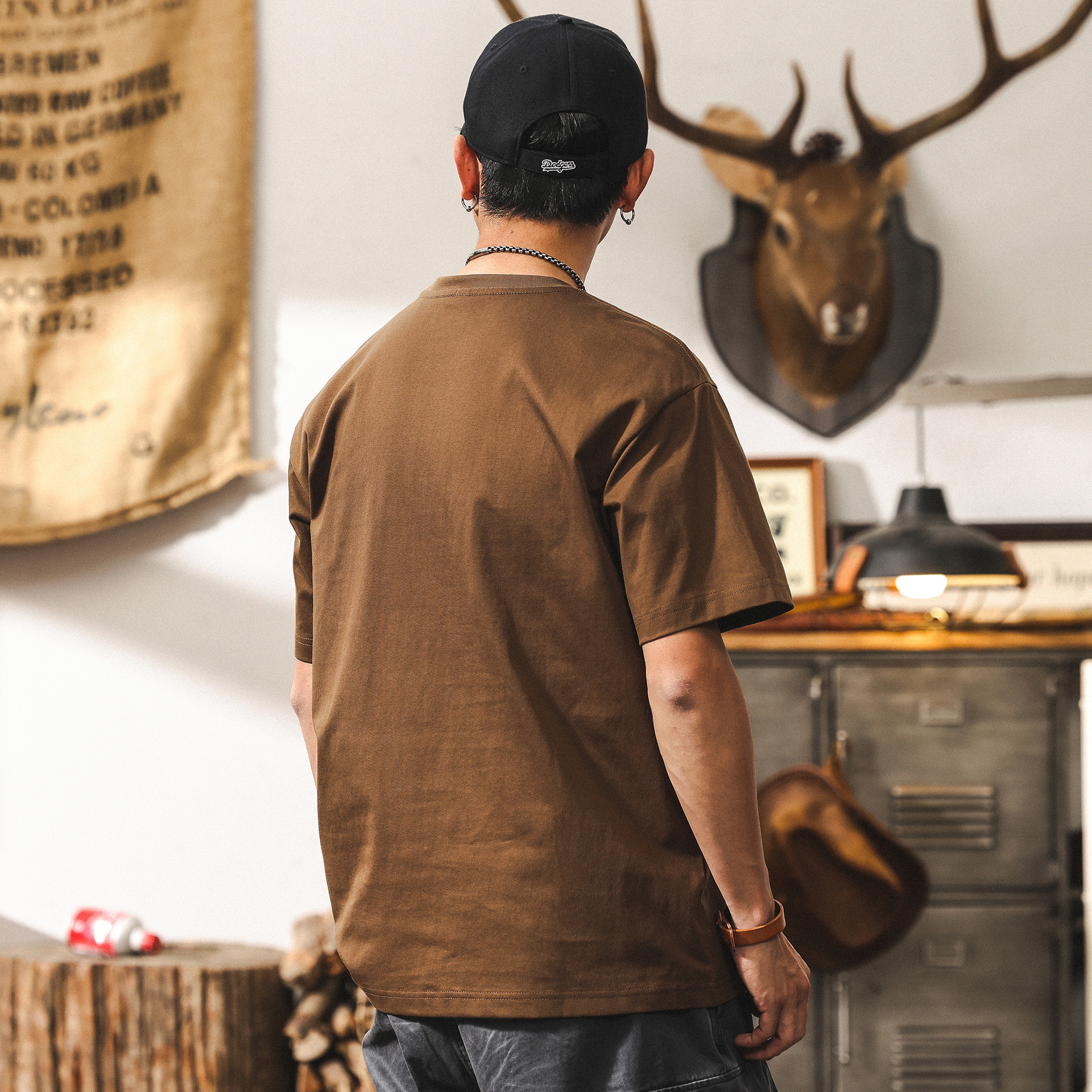 美式復古短袖男夏季新款潮牌山系刺繡男士T恤寬鬆美拉德男生上衣