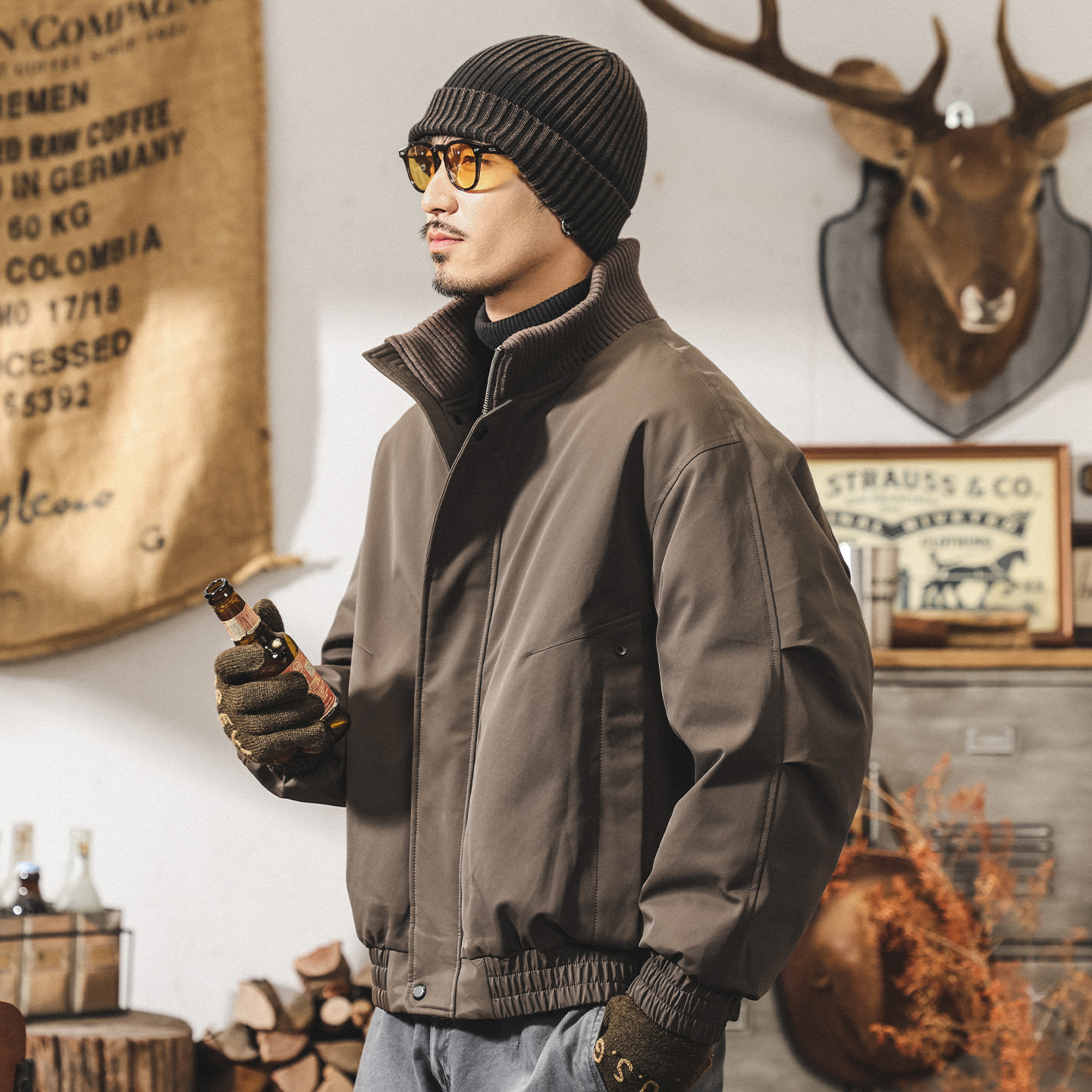 美式復古90白鴨絨針織半高領羽絨服男冬季新款加厚防寒保暖外套男