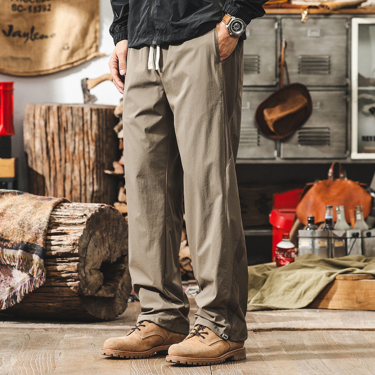 美式戶外涼感薄款冰絲褲子男夏季寬鬆直筒山系通勤工裝男士休閒褲