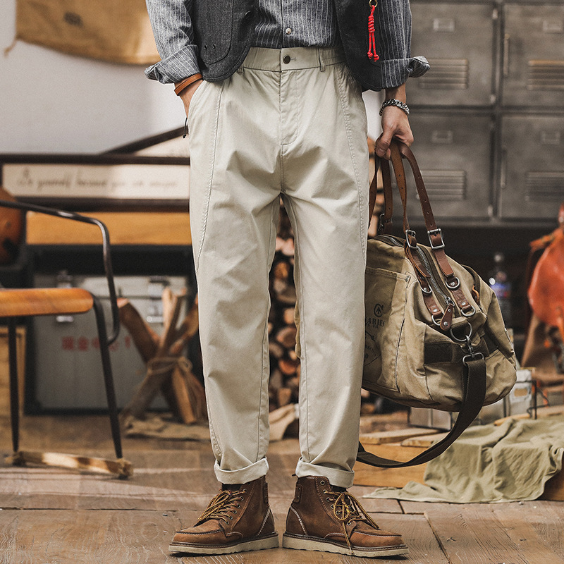 美式復古薄款簡約工裝褲子男夏季2024新款男士休閒褲潮牌直筒長褲