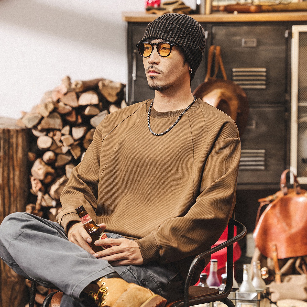 美式復古380g重磅拼接解構衛衣男春秋2025新款寬鬆休閒男士上衣潮