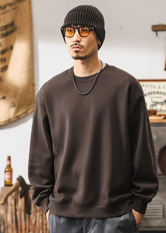 美式360g重磅圓領衛衣男潮牌寬鬆簡約百搭上衣男士秋冬款休閒外套