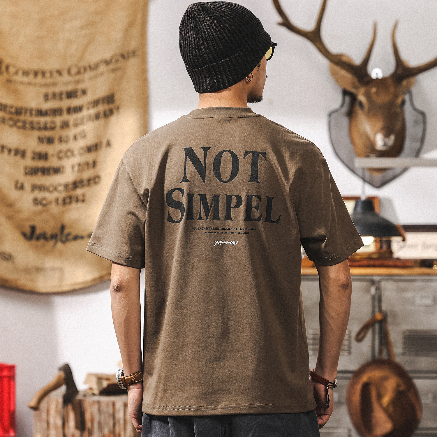 【7A抗菌防蟎涼感】T恤男短袖夏季美式復古潮流絨面印花休閒上衣T