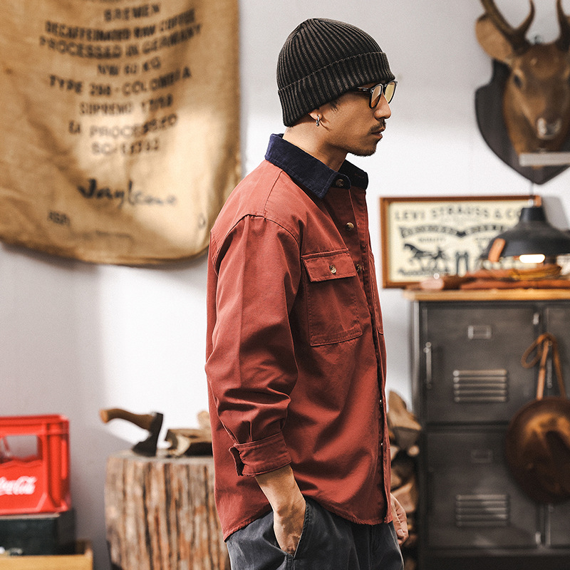 16支磨毛工裝襯衫男春季2025新款美式復古戶外阿美咔嘰襯衣男