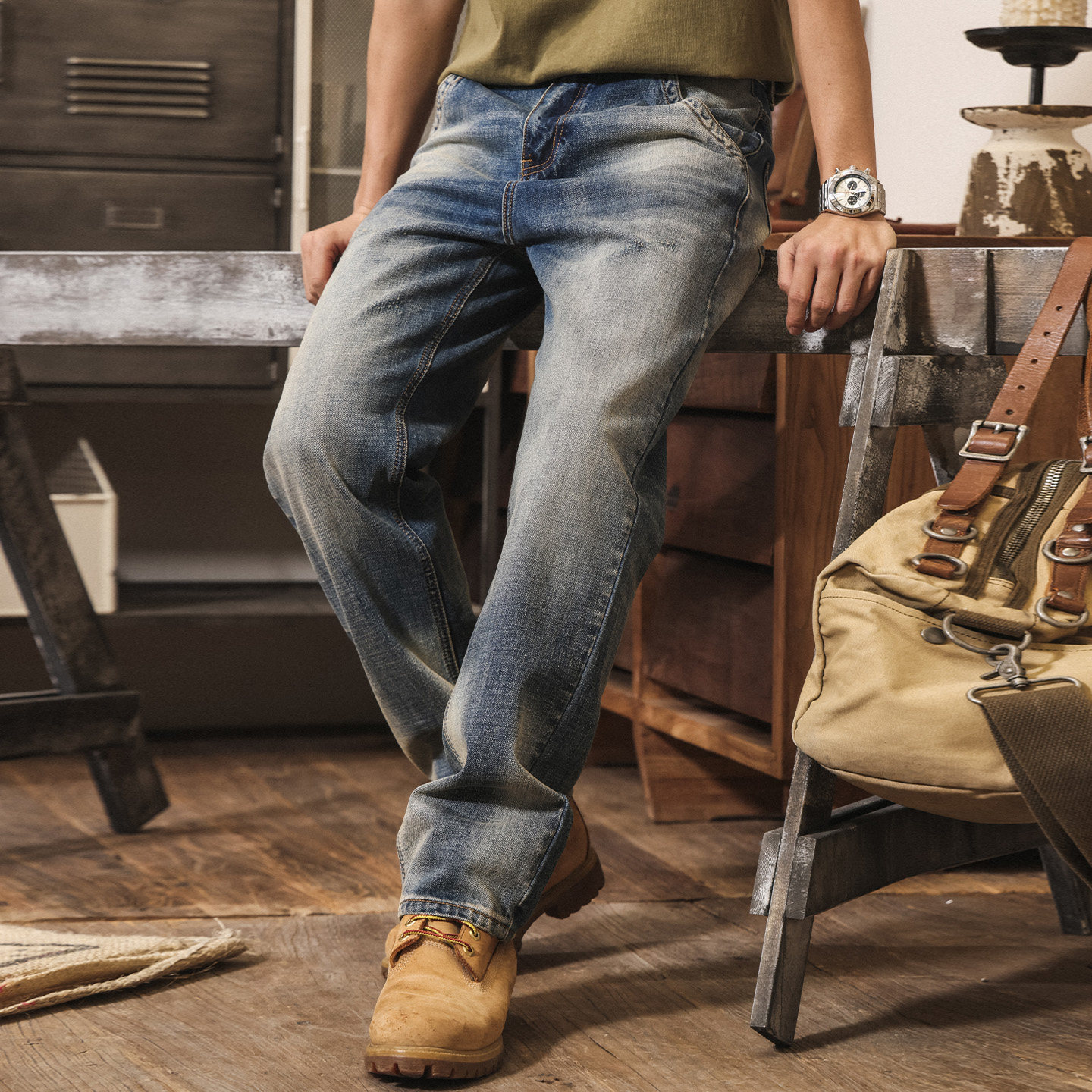 美式復古磨白水洗牛仔褲男直筒2026新款潮牌男褲寬鬆男士休閒長褲